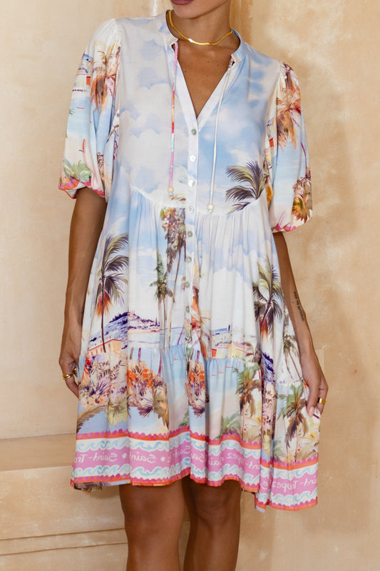 Saint Tropez Multicolour Tropical Button Down Mini Dress