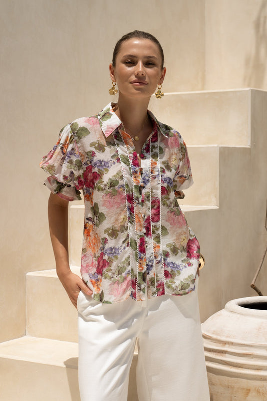 Alba Pink Floral Puff Sleeve Blouse