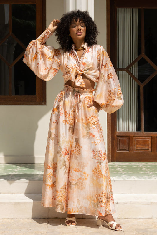 Fiorenza Orange Floral Wide Leg Pants