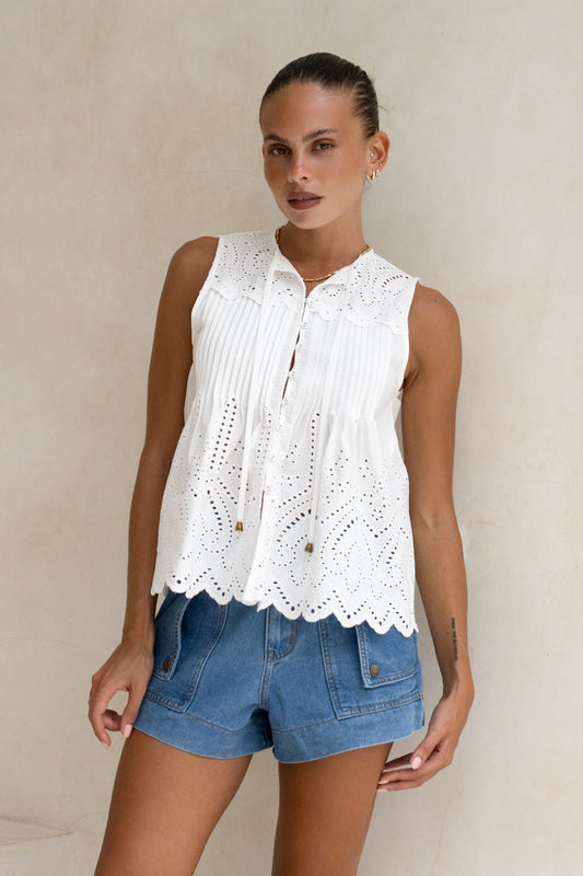 Posey White Eyelet Top