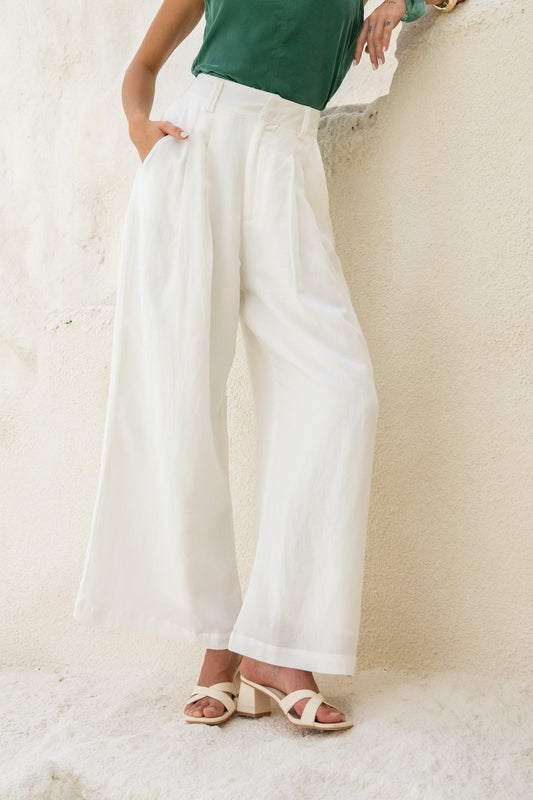 Isabel White Linen Blend Pants