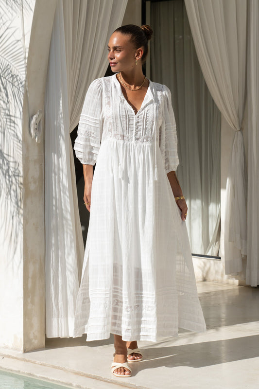 Macie White Lace Detail Maxi Dress