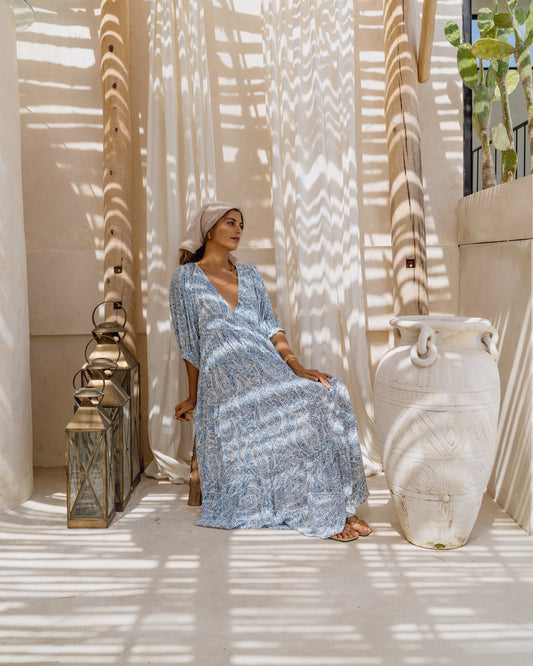Skyra Blue Boho Midi Dress