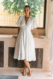 Weatherly Off-White Puff Sleeve Midi Dress