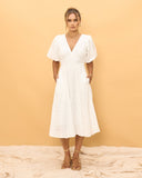 Weatherly Off-White Puff Sleeve Midi Dress