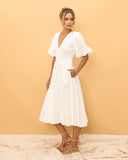 Weatherly Off-White Puff Sleeve Midi Dress