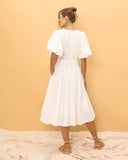 Weatherly Off-White Puff Sleeve Midi Dress