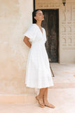 Weatherly Off-White Puff Sleeve Midi Dress