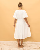 Weatherly Off-White Puff Sleeve Midi Dress