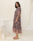 Araminta Purple Floral Boho Midi Dress