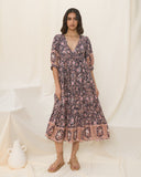 Araminta Purple Floral Boho Midi Dress