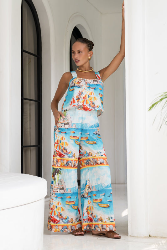 Seaside Blue Abstract Jumpsuit