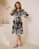 Cali Black Abstract Ric Rac Midi Dress