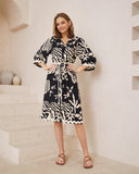 Cali Black Abstract Ric Rac Midi Dress