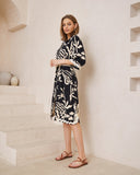 Cali Black Abstract Ric Rac Midi Dress