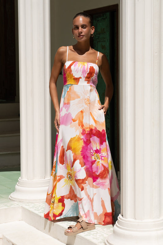 Genevieve Pink Floral Flared Maxi Dress