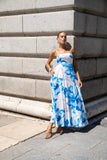 Aiselle Blue Floral Flared Maxi Dress