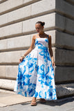 Aiselle Blue Floral Flared Maxi Dress