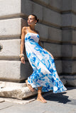 Aiselle Blue Floral Flared Maxi Dress