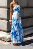 Aiselle Blue Floral Flared Maxi Dress