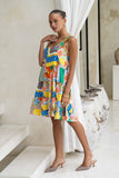 Allegra Multicolour Patchwork Scoop Neck Mini Dress