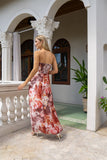 Tarielle Red Brown Floral Strapless Maxi Dress