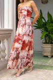 Tarielle Red Brown Floral Strapless Maxi Dress