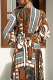 Wina Brown Tropical Long Sleeve Maxi Dress
