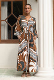 Wina Brown Tropical Long Sleeve Maxi Dress