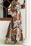 Wina Brown Tropical Long Sleeve Maxi Dress