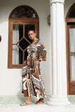 Wina Brown Tropical Long Sleeve Maxi Dress
