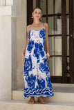 Cynthia Blue Floral Ruched Detail Maxi Dress