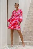 Chrisella Pink Floral Wrap Mini Dress