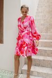 Chrisella Pink Floral Wrap Mini Dress