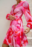 Chrisella Pink Floral Wrap Mini Dress