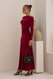 Amelyn Wine Red Long Sleeve Maxi Dress
