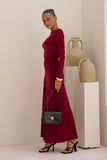 Amelyn Wine Red Long Sleeve Maxi Dress