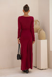Amelyn Wine Red Long Sleeve Maxi Dress