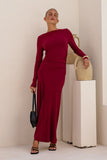 Amelyn Wine Red Long Sleeve Maxi Dress