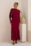 Amelyn Wine Red Long Sleeve Maxi Dress