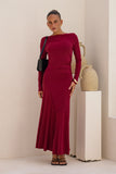Amelyn Wine Red Long Sleeve Maxi Dress