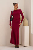 Amelyn Wine Red Long Sleeve Maxi Dress