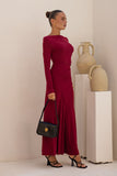 Amelyn Wine Red Long Sleeve Maxi Dress