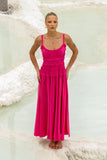 Seline Hot Pink Ruched Detail Maxi Dress