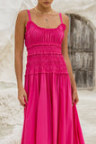 Seline Hot Pink Ruched Detail Maxi Dress