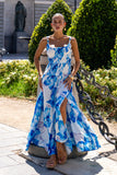 Aiselle Blue Floral Ruched Detail Maxi Dress