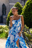Aiselle Blue Floral Ruched Detail Maxi Dress