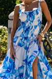 Aiselle Blue Floral Ruched Detail Maxi Dress