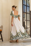 Sabina Green Tropical Flared Sleeve Maxi Dress