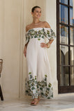 Sabina Green Tropical Flared Sleeve Maxi Dress